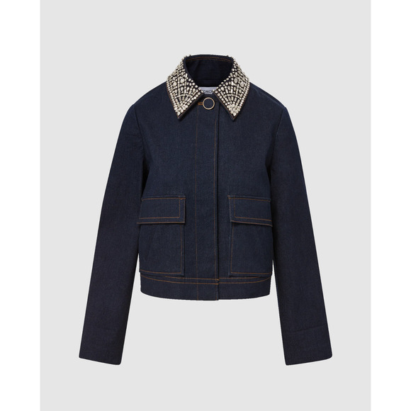Veronica Beard Jackets & Blazers - Veronica Beard Barrington Denim Blue Embellished-Collar Cropped Jacket US 4